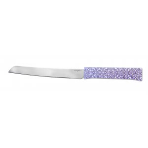 Stainless Steel Challah Knife Purple Floral Design by Dorit Judaica