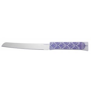 Stainless Steel Challah Knife, Purple Decorative Design - Dorit Judaica