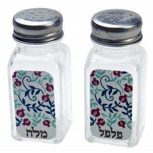 Salt and Pepper Shaker Set Hebrew - Red Pomegranates by Dorit Judaica