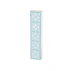 Lucite Mezuzah Case Fleur De Lys in Frame, Blue and White - Dorit Judaica