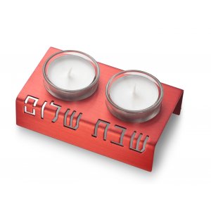 Shabbat Shalom Candlesticks Table Design, Red - Adi Sidler