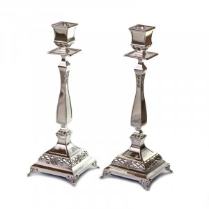 Classic Tall Shabbat Candlesticks, Silver Plated and Stem - 13.7 Inches Height