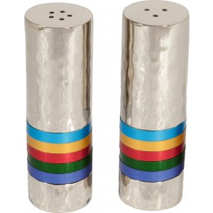 Hammered Nickel Salt and Pepper Shakers – Decorative Bands BY Yair Emanuel