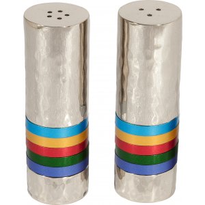 Hammered Nickel Salt and Pepper Shakers  Decorative Bands BY Yair Emanuel