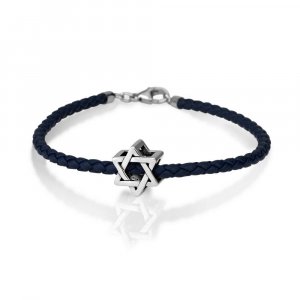 Silver Star of David Charm on Leather Bracelet