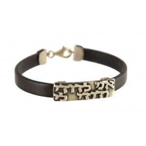 Leather Men Bracelet with Sterling Silver Hebrew Ani Ledodi Vedodi Li Prayer - Studio Golan