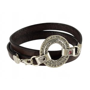 Leather Triple-wrap Men Bracelet with Silver Ana Bekoach Aaronic Blessing - Studio Golan