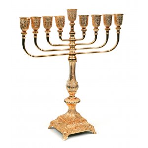 Chanukah Menorah in Gold Color with Filigree Design