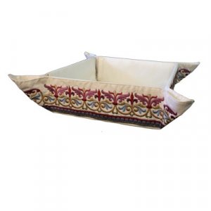 Embroidered Silk Matzah or Bread Basket with Curving Leaves Design - Yair Emanuel