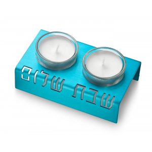 Shabbat Shalom Candlesticks Table Design, Turquoise - Adi Sidler