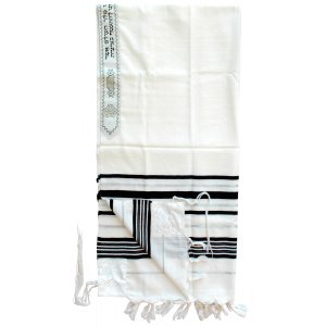 Talitania Wool Tallit - Black and Silver Stripes