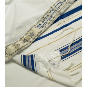 Talitania Acrylic Tallit - Blue and Gold Stripes