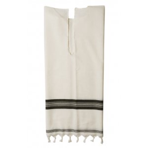 Talitania Kosher Wool Tallit Katan With Center Fringes with Black Stripes