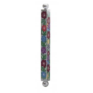 Aluminum Mezuzah Case Colorful Floral Design - Dorit Judaica