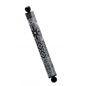 Square Tube Mezuzah Case with Knobs, Black and Gray Shapes  Dorit Judaica