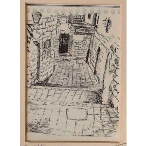 Sketch Print of Narrow Alleyway in Safed - YehuditsArt