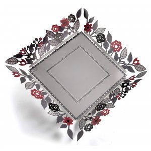 Decorative Tray with Colorful Cutout Floral Border - Dorit Judaica