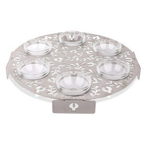 Laser Cut Round Seder Plate Pomegranates - Glass Bowls by Dorit Judaica