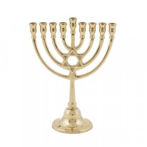 Classic Brass Branched Hanukkah Menorah with Star of David - Yair Emanuel