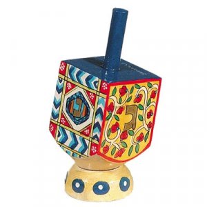 Hand Painted Wood Dreidel on Stand with Oriental Design Small - Yair Emanuel