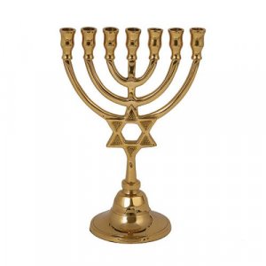 Seven Branch Bronze Menorah with Star of David - Yair Emanuel