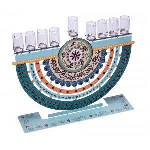 Arc Hanukkah Menorah with Colorful Pomegranates, for Oil - Dorit Judaica