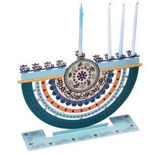 Arc Chanukah Menorah with Colorful Pomegranates, for Candles - Dorit Judaica