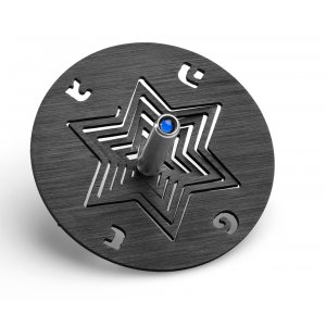 Anodized Aluminum Hanukkah Dreidel and Stand Star of David, Black - Adi Sidler