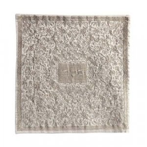 Embroidered Silk Floral Matzah & Afikoman Cover, Silver, Sold Separately - Yair Emanuel