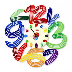 Wall Clock with Frame of Colorful Brush Stroke Numbers - David Gerstein