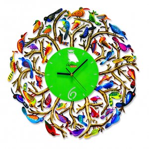 Wall Clock with Frame of Flock of Birds and Cutout Owl - David Gerstein