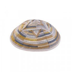 Embroidered Kippah with Large Star of David and Circular Stripes, Gold - Yair Emanuel