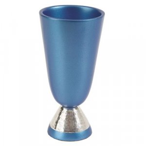 Matte and Shiny Hammered Blue Aluminum Kiddush Cup by Yair Emanuel