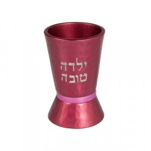 Yalda Tov Good Girl Small Maroon Kiddush Cup with Pink Band - Yair Emanuel