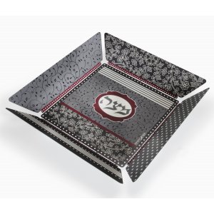 Matzah Tray with Flower and Leaf Design, Maroon and Black - Dorit Judaica