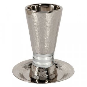Hammered Aluminum Kiddush Cup Set, Silver Rings - Yair Emanuel