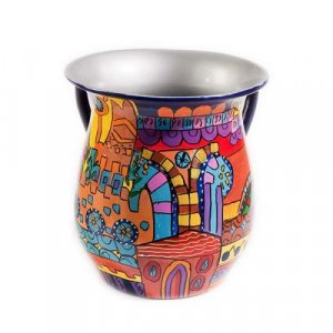 Hand Painted Metal Oriental Jerusalem Netilat Yadayim Wash Cup - Yair Emanuel