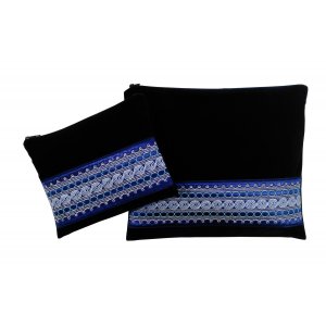Navy Velvet Tallit and Tefillin Bags Set, Yemenite Style Embroidery - Ronit Gur
