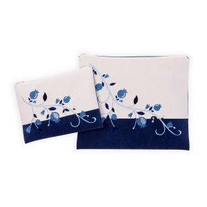 Impala Tallit Bag Set Off-White and Blue, Blue Pomegranates - Ronit Gur