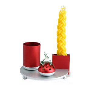 4-Piece Anodized Aluminum Havdalah Set in Red and Silver- Dabbah Judaica