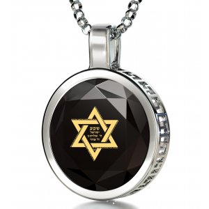 Black Silver Star of David Necklace with Shema Yisrael Prayer by Nano Jewelry