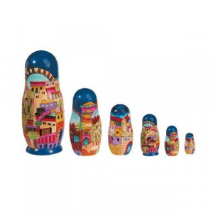 Hand Painted Wood Babushka Set of Six Nesting Dolls - Yair Emanuel