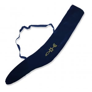 Shofar Bag Blue Velvet Embroidery of Symbols - For Yemenite Shofar 36 to 46 Inches