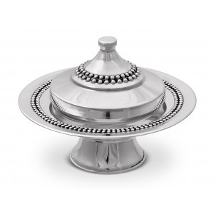 Rosh Hashanah Honey Dish on Pedestal with Bead Design - 925 Sterling Silver