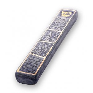 Handmade Ceramic Mezuzah Case, Jerusalem and Western Wall - Art in Clay