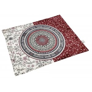 Challah Cover with Flowers and Mandala and Quotes, Maroon and Gray - Dorit Judaica