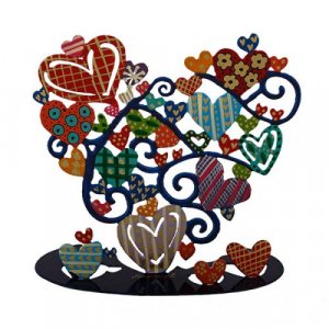 Free Standing Metal Table Sculpture, Colorful Heart Shapes - Yair Emanuel