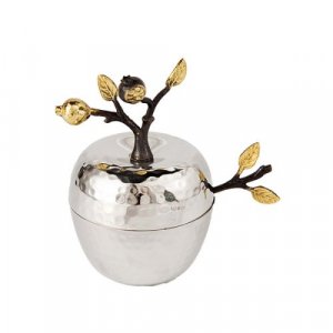 Apple Shaped Honey Dish, Hammered Stainless Steel with Gold Details - Yair Emanuel