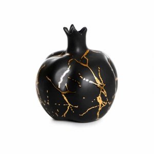 Decorative Black Ceramic Pomegranate - Gold Streaks