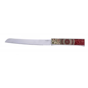 Stainless Steel Challah Knife with Colorful Handle, Flowers - Dorit Judaica